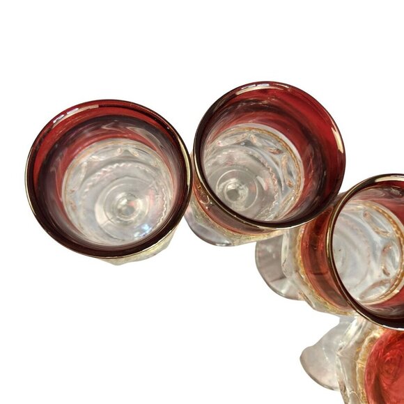 Tiffin Franciscan Kings Crown Ruby Thumbprint Flashed Glasses Barware Wine Set V - Picture 8 of 14